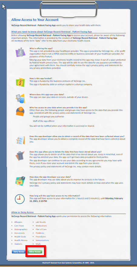 Allow Access to YoCierge